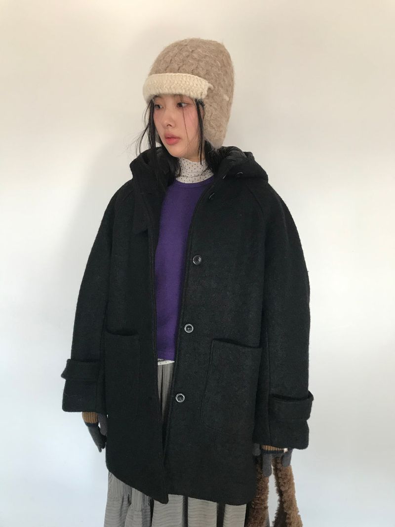 [MD Pick]Fine wool hooded half coat (2color)