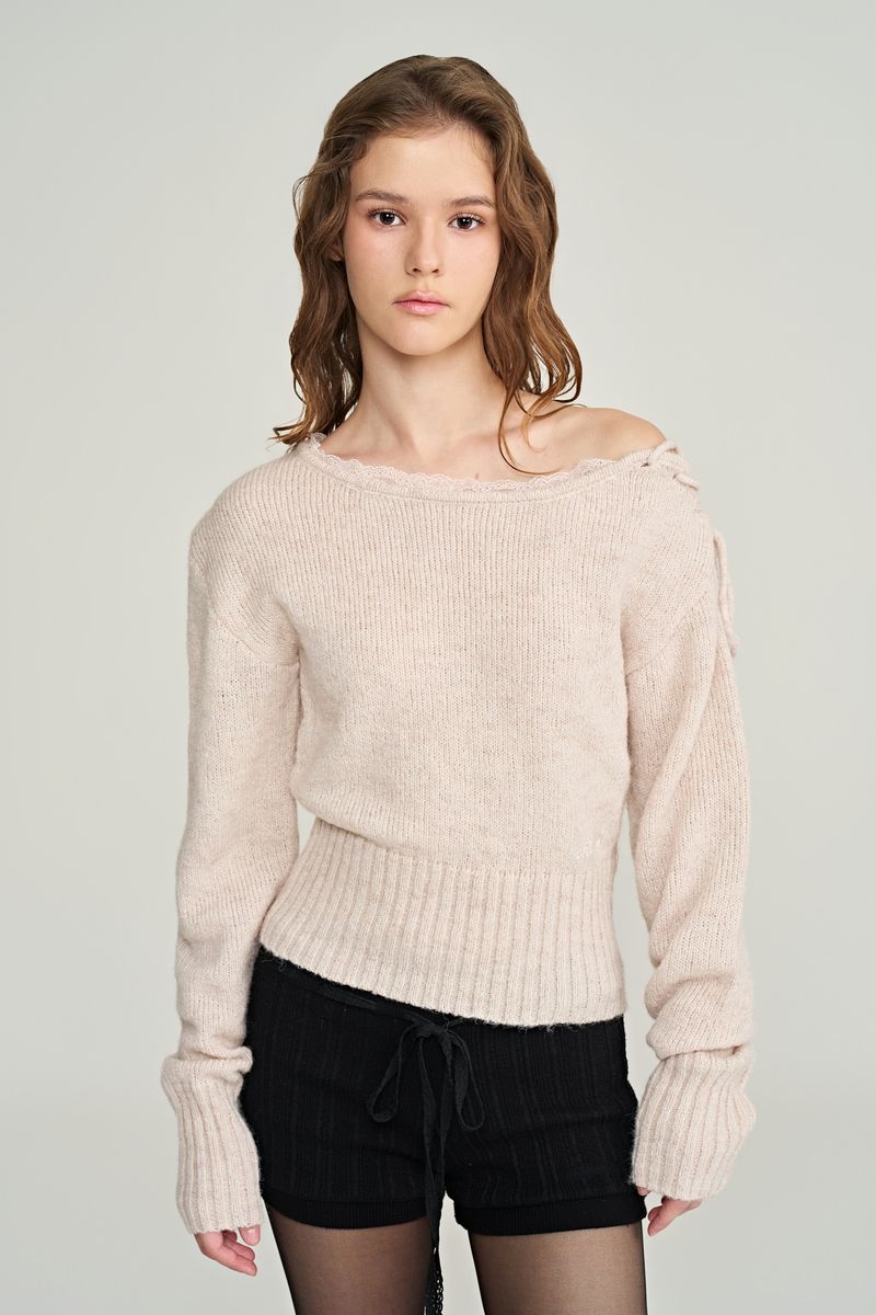 Romy lace-up knit, Milk Tea