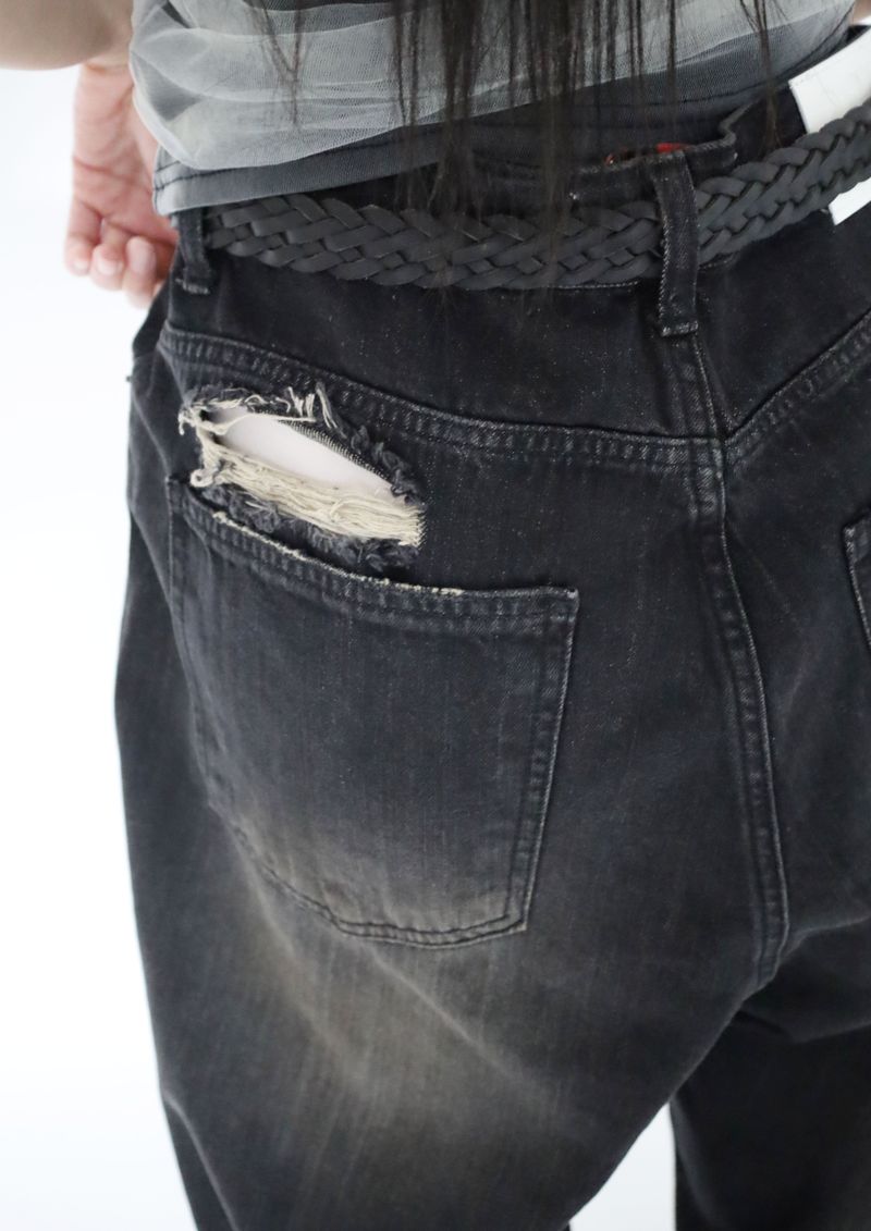 (UNISEX)Torn Twilight black Denim