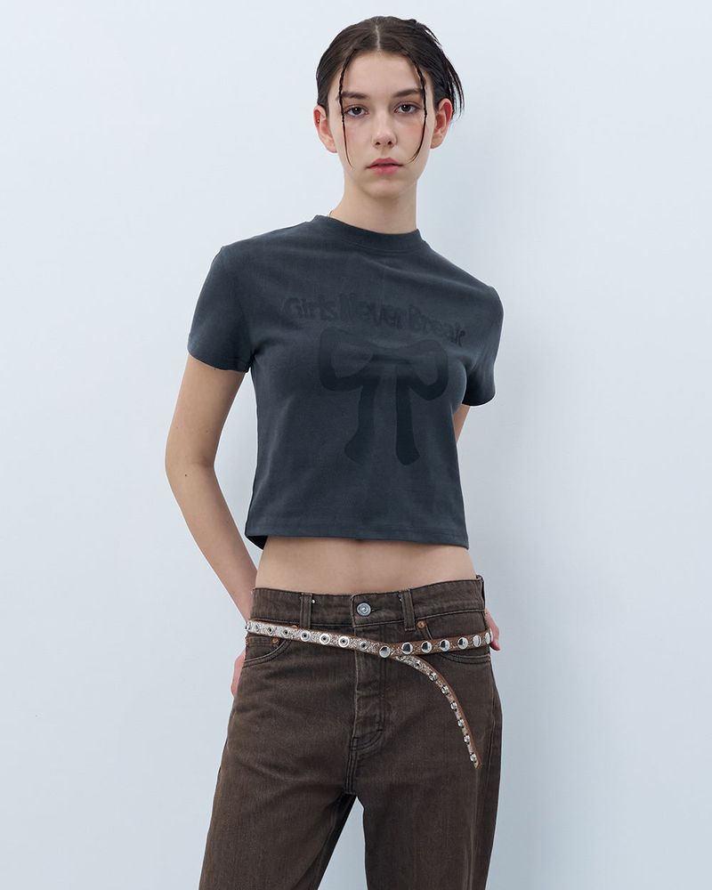 NEVER BREAK CROP TSHIRT-CHARCOAL
