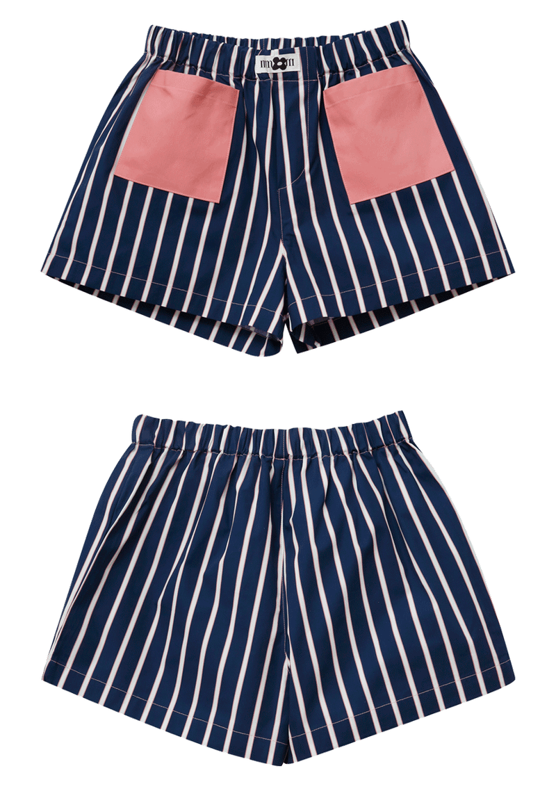 Navy Pink Stripe Shorts