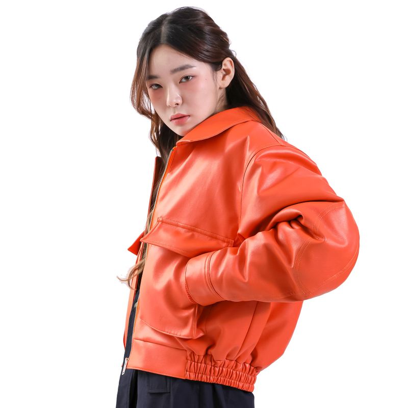 RIDERS LEATHER BOMBER ORANGE