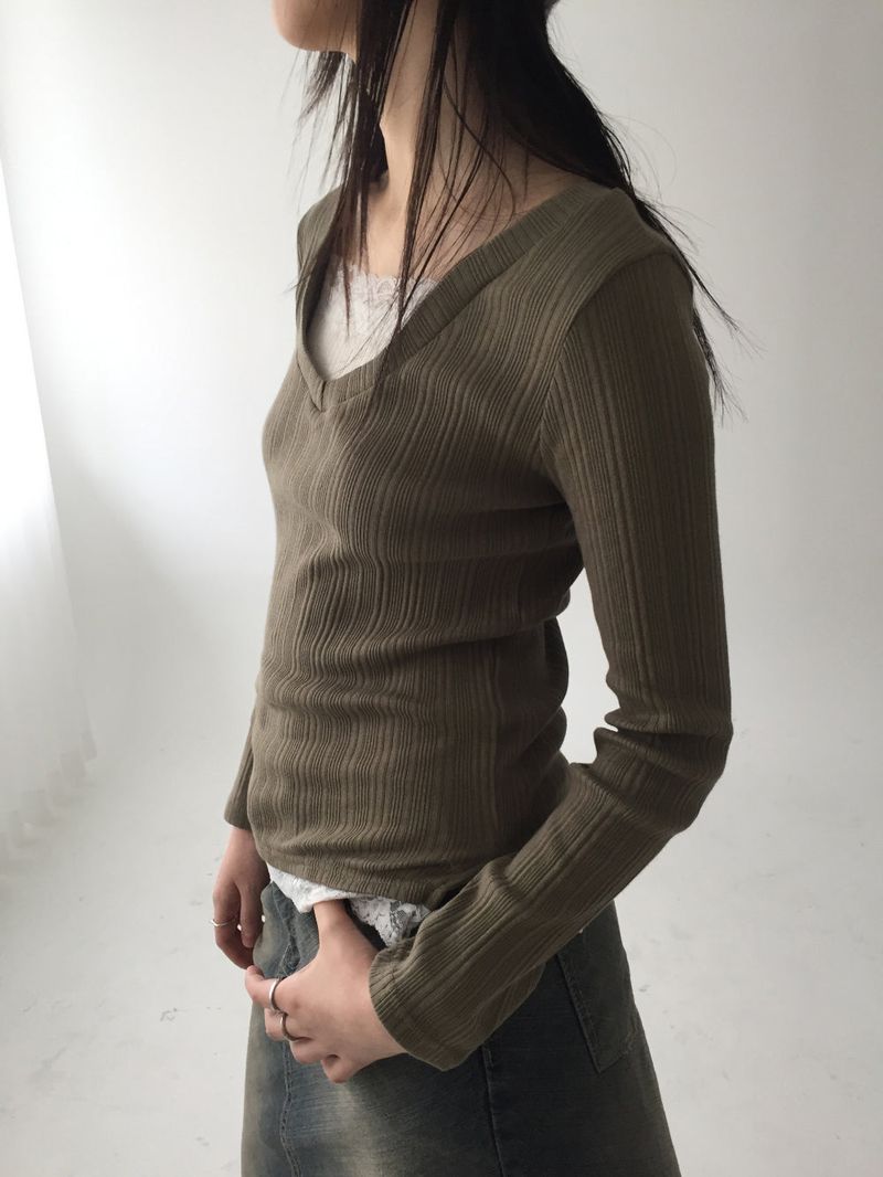 Lace ribbed long sleeves