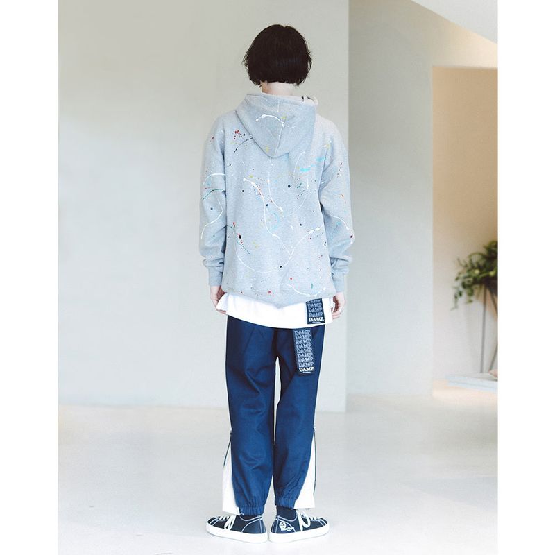 DAMP NO PLAN BOX LOGO PAINT DROP HOODY_GRAY