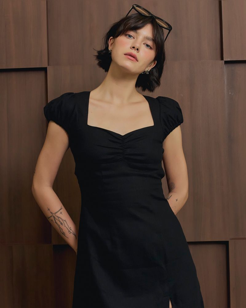 EVIE avery PUFFED SLEEVE DRESS BLACK
