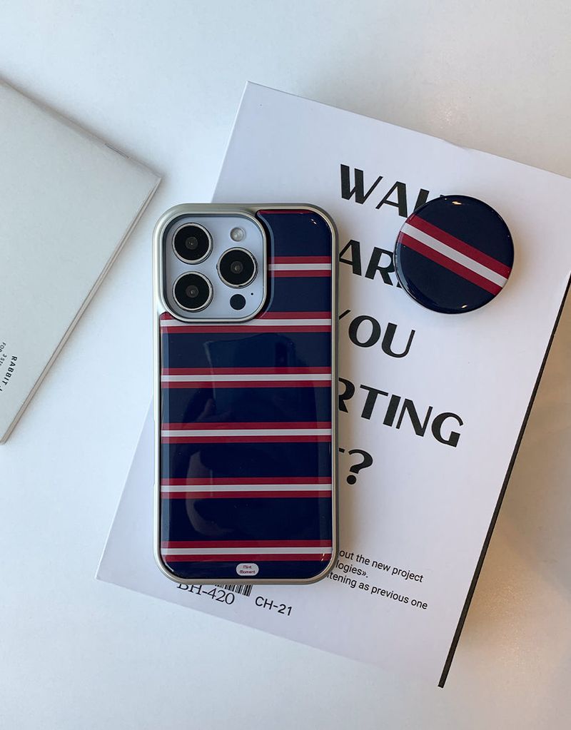 [MADE]ストライプレッド シルバー エポキシバンパー iPhoneケース