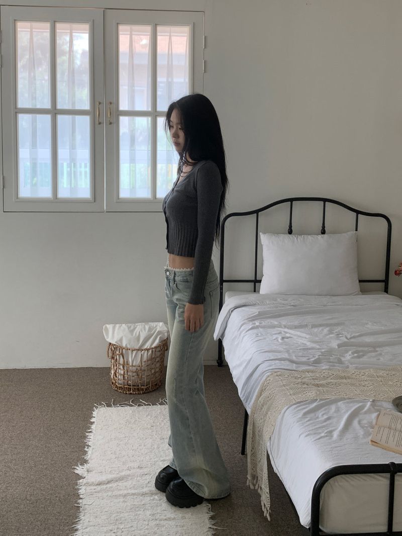 Touch Lace Trim Light Blue Bootcut Denim Pants