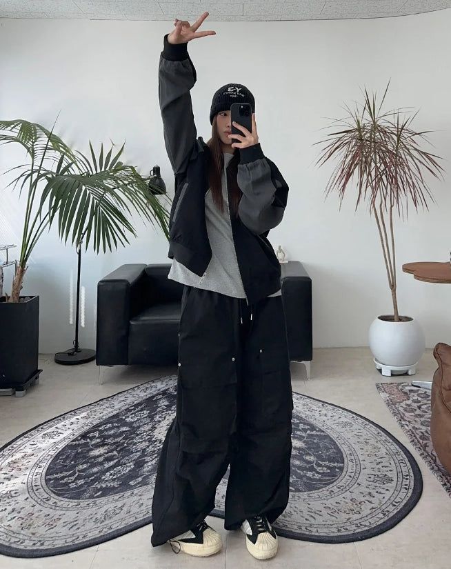 Veil crop color matching blouson