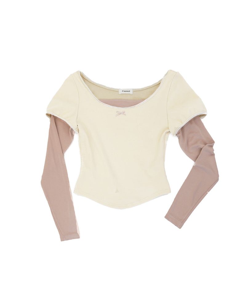 Puff lace layered top / cream