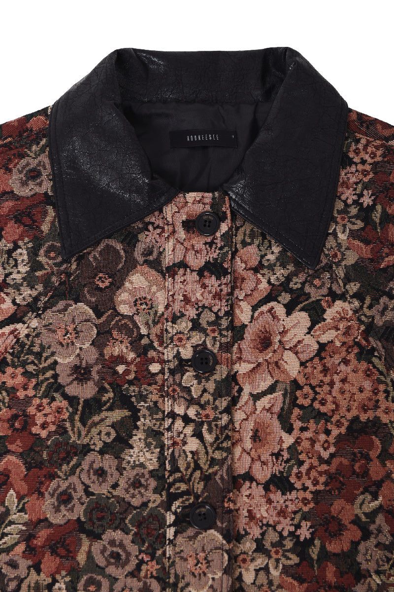 Flower Jacquard Half Jacket (wine)