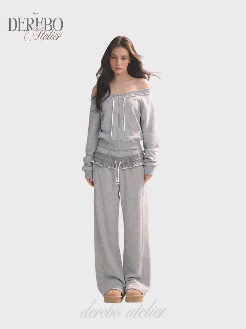 dereborujo(ドレボルゾー)の「Grey off-shoulder zip-up frill training setup (SET)(Pants)」