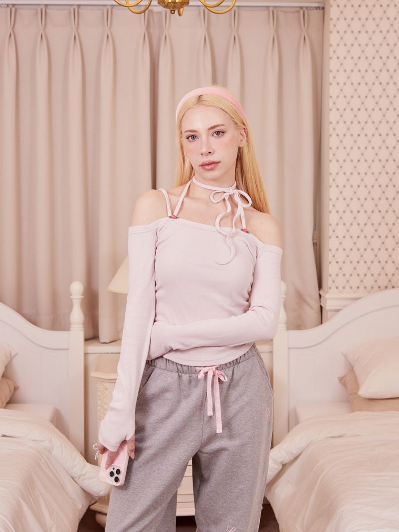 Romantic off-shoulder T-shirts_PINK