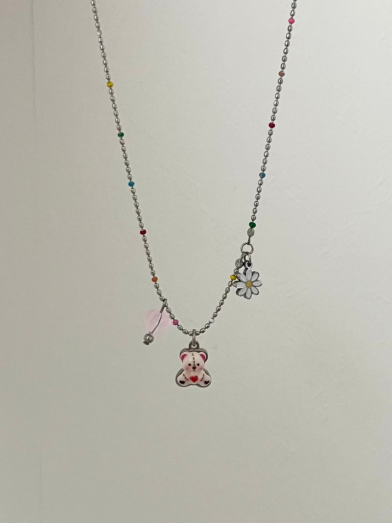 gom kitsch color beads daisy bear layered necklace