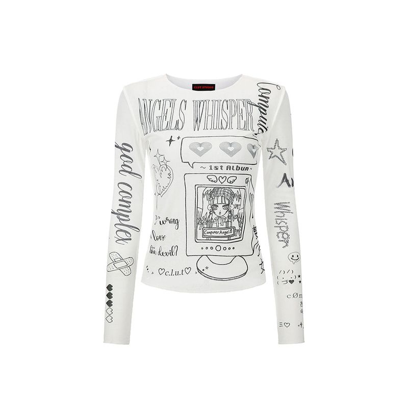 Computer Angel Print Top - WHITE