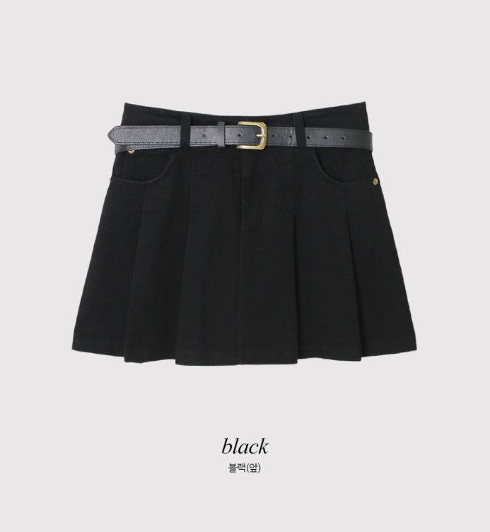 #BD Pleated Mini Skirt + Belt Set (2color)