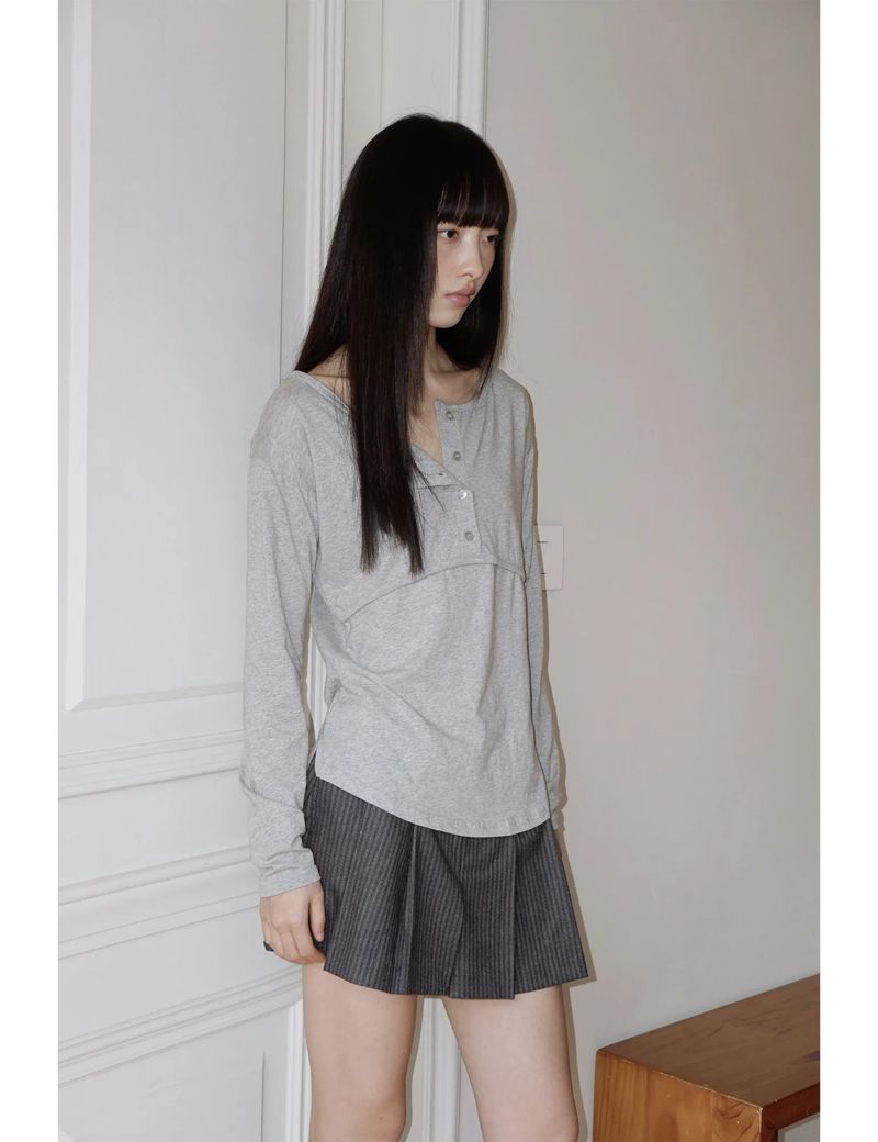 PLACKET RIBBED T-SHIRT(GREY)