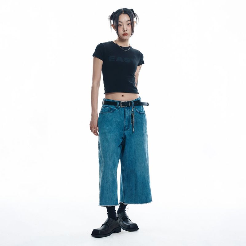 Cut-off Capri Denim Pants - MEDIUM BLUE