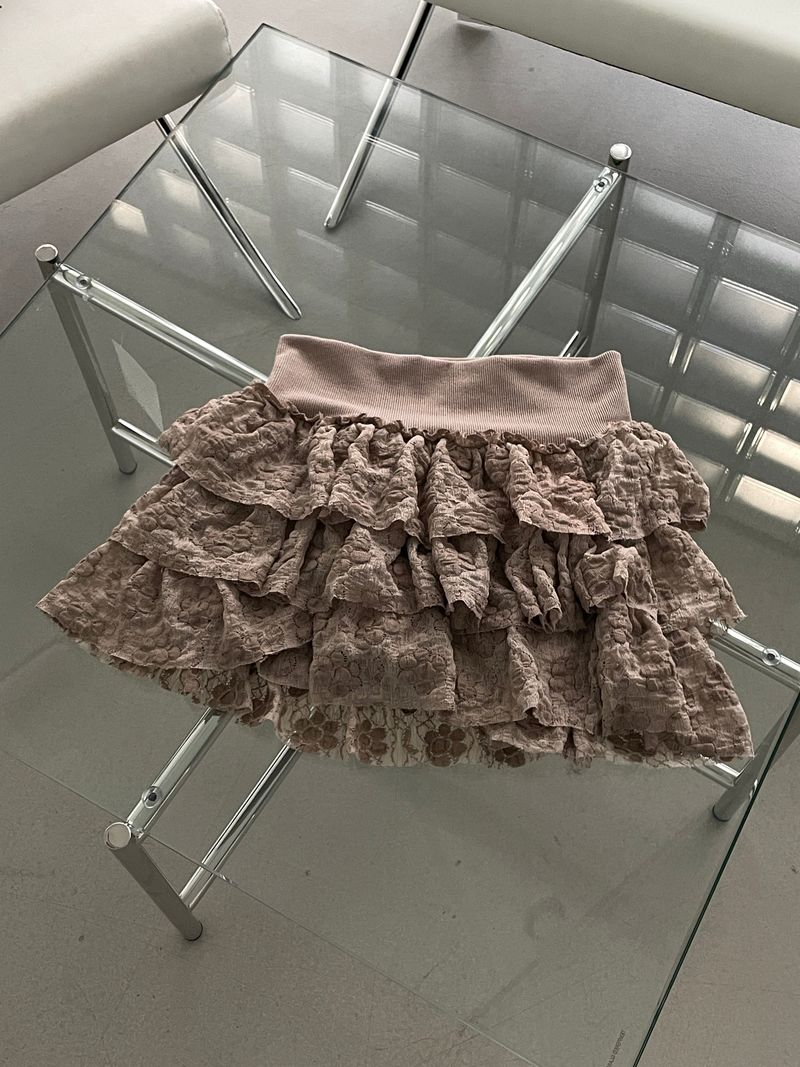 Beige Flower Frill Skirt&Pants