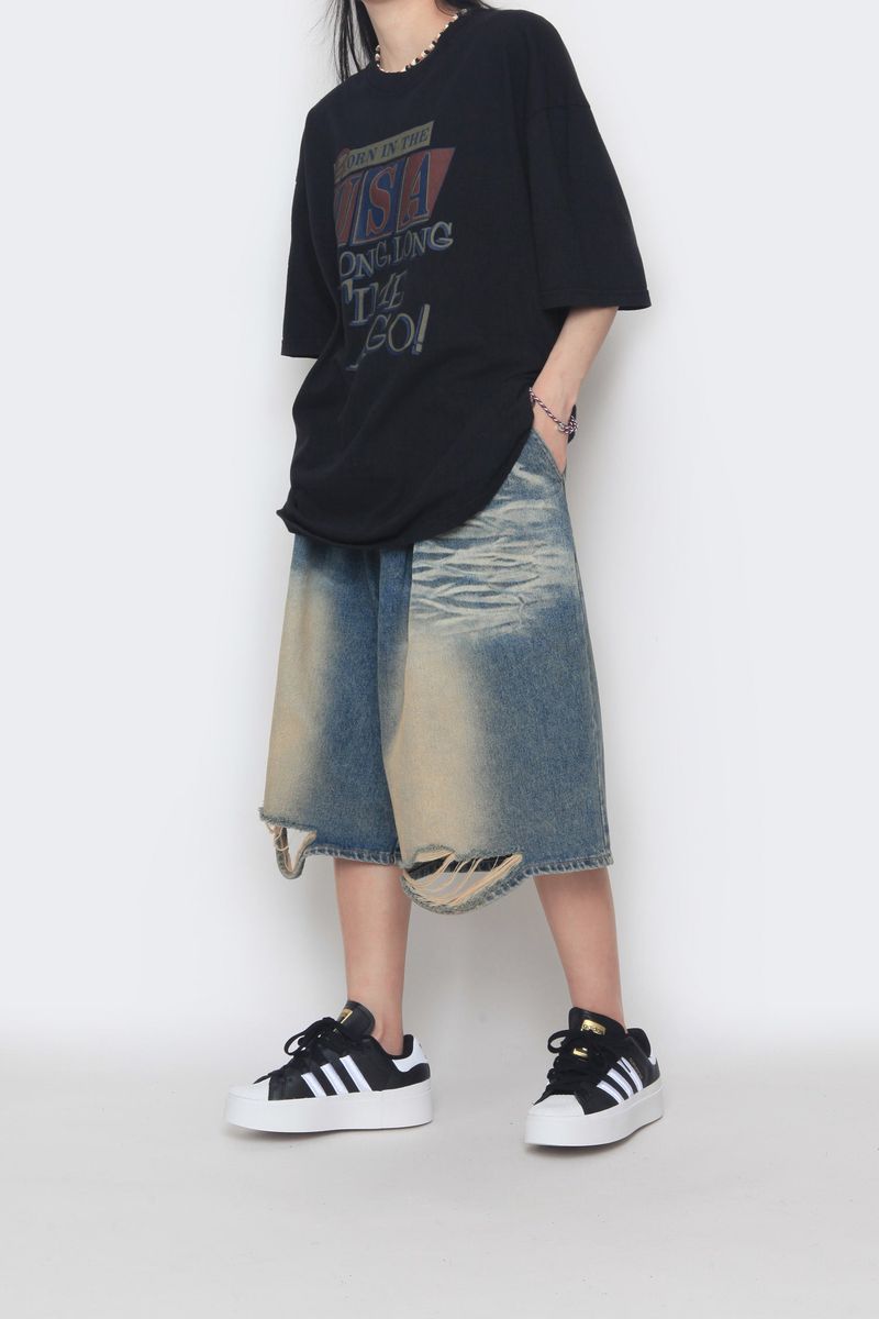 Vintage half denim pants