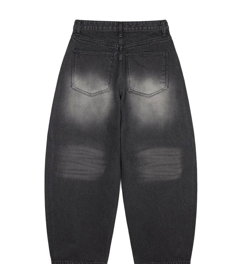 Curved Western Stud Denim Pants - Black