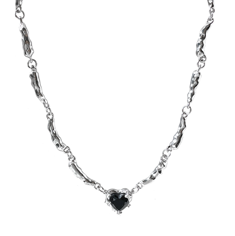 Cubic Black Heart Waterdrop Chain Necklace