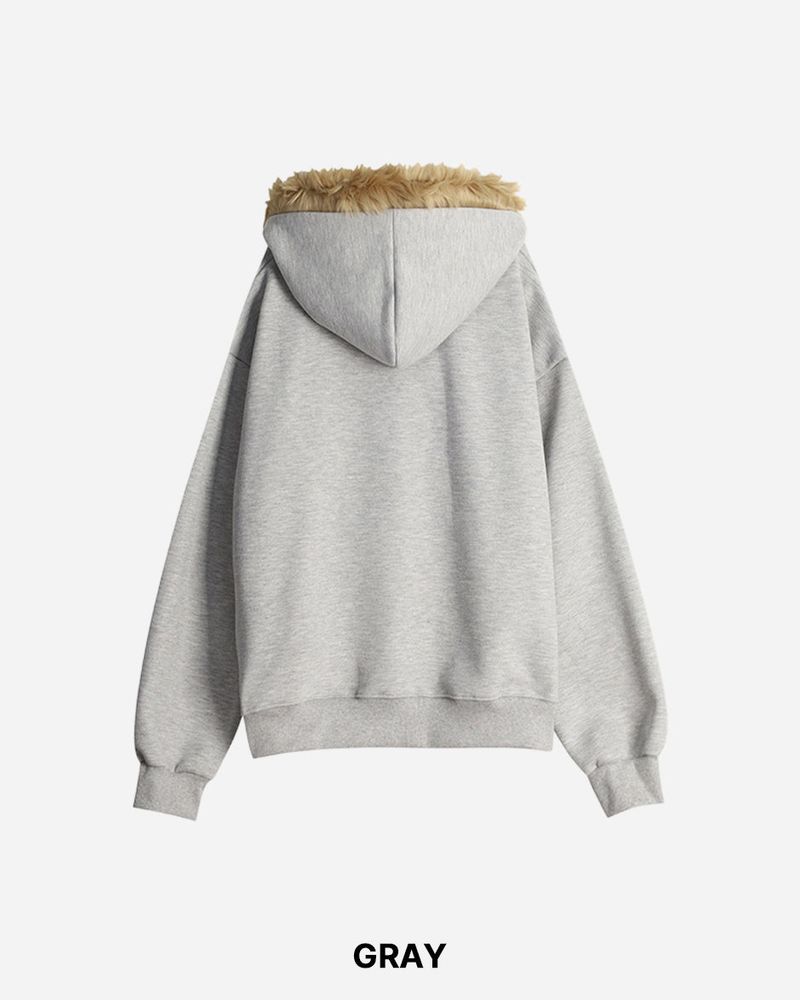 Flag Crop Napping Zip-up Hoodie