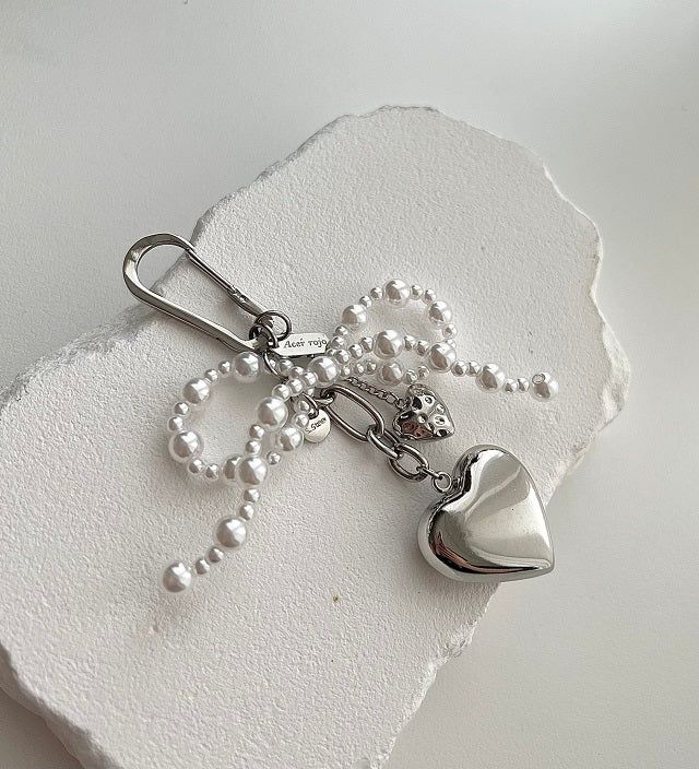 rop Ballet Core Keyring Stainless Steel Titanium Pearl Ribbon Big Heart AirPods Buzz Keyring Keyring