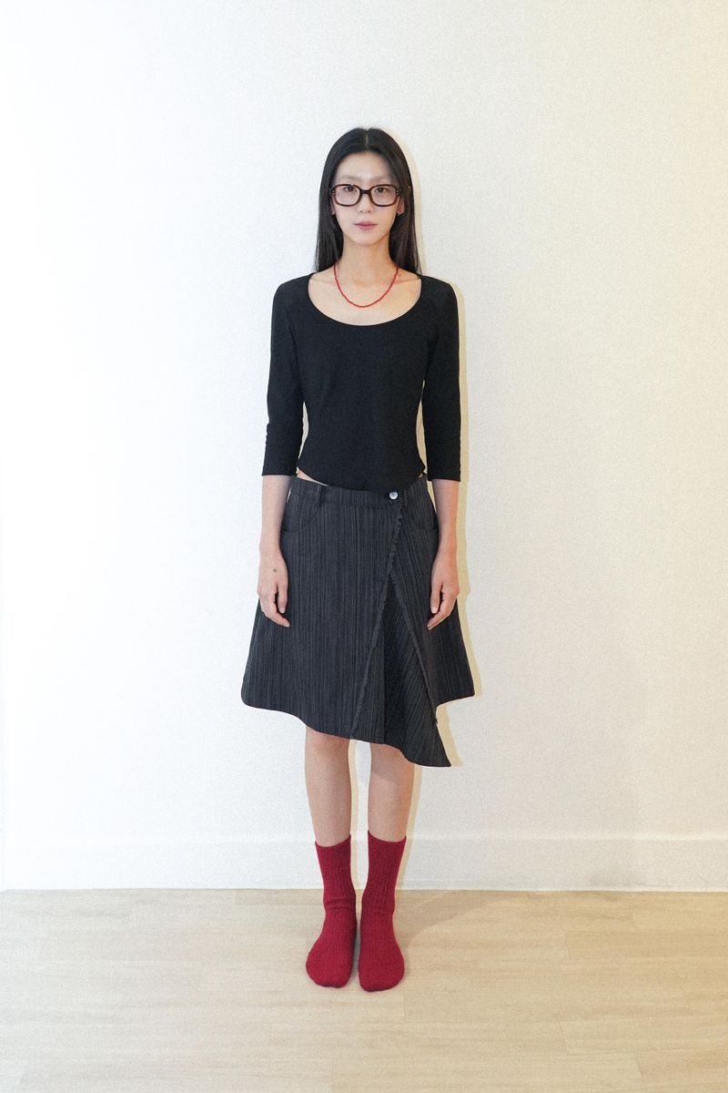 STRIPE DENIM MIDI SKIRT