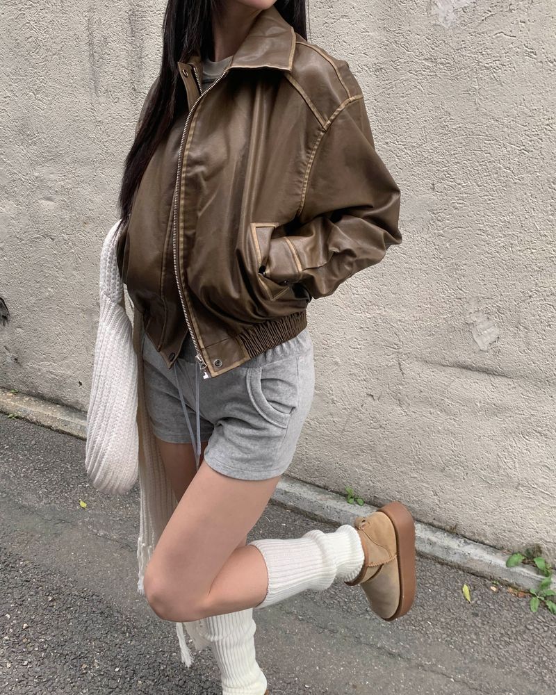 Fold leather jacket