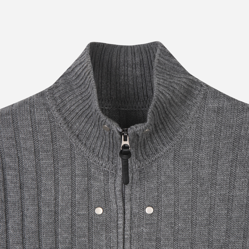 Dot Rivet Ribbed Knit Zip-up