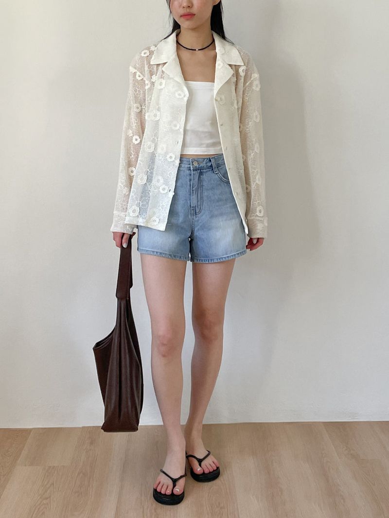 Flower Net Collar Neck Shirt