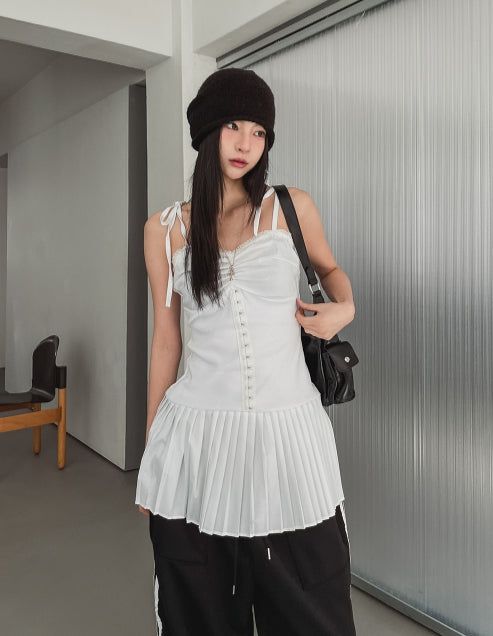 Glare pleated bustier one-piece