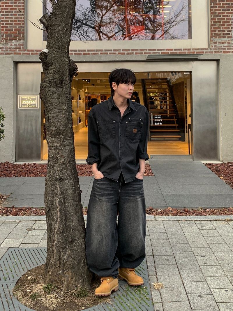 후쿠이 더블 패치 워크 셔츠