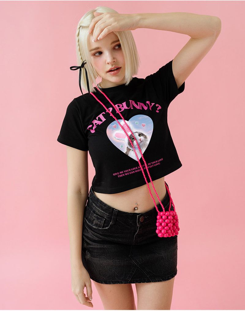 CAT&BUNNY CROP T-SHIRT [4COLOR]