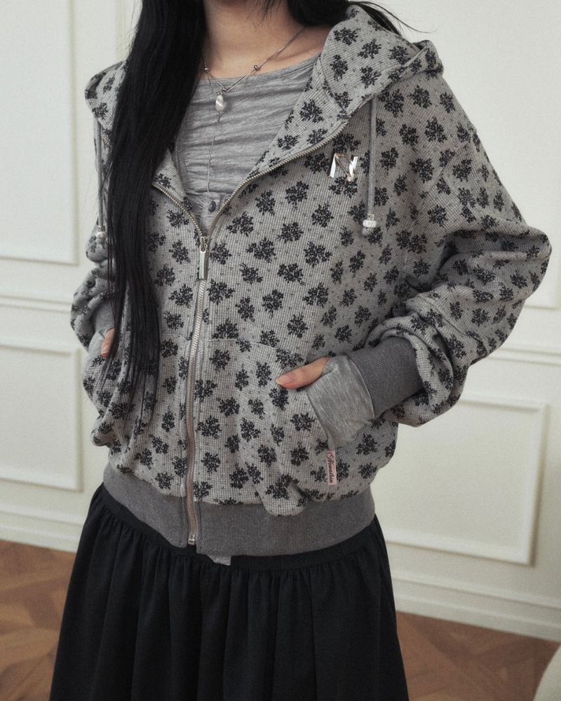 CornFlower Waffle Hooded Zip-Up