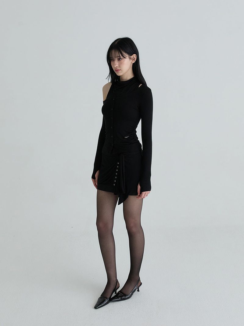 Cowl neck cardigan set (Black)