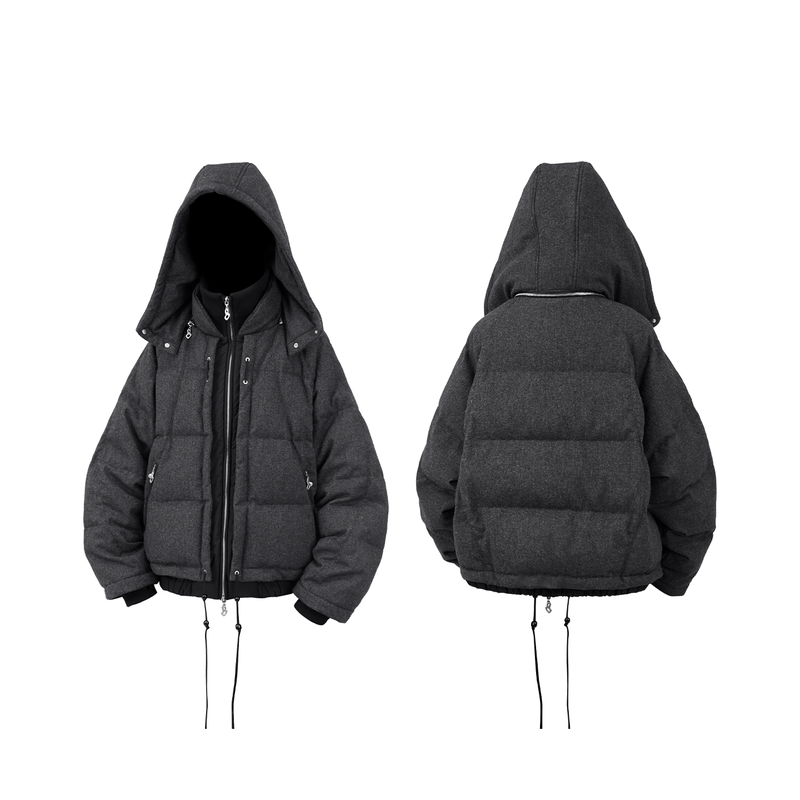 RELABEL Interactive (Layered) Multi-Panel Imported Australian Wool Patchwork Detachable Hood Down Jacket