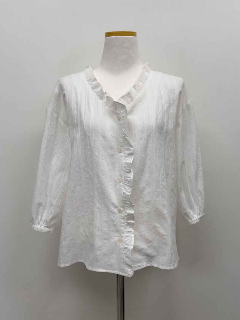Frill V-neck Three Quarter Blouse