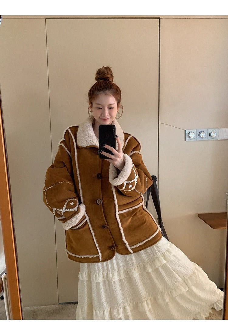Camel suede oversized fit coat