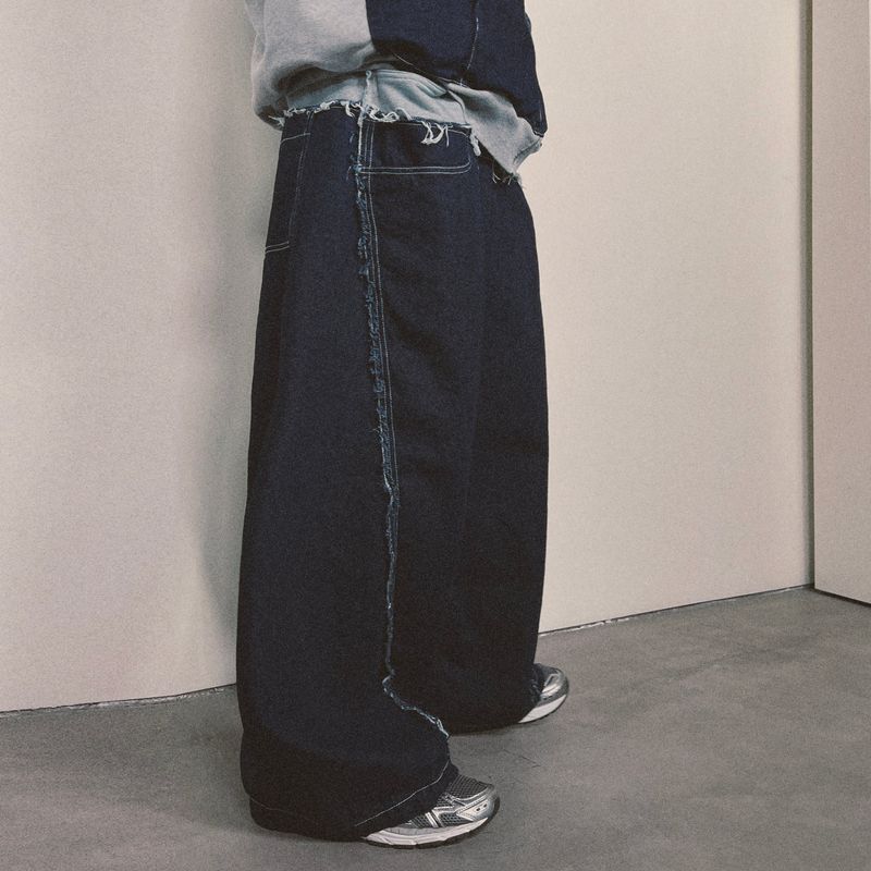 layered deconstructed denim pants_blue