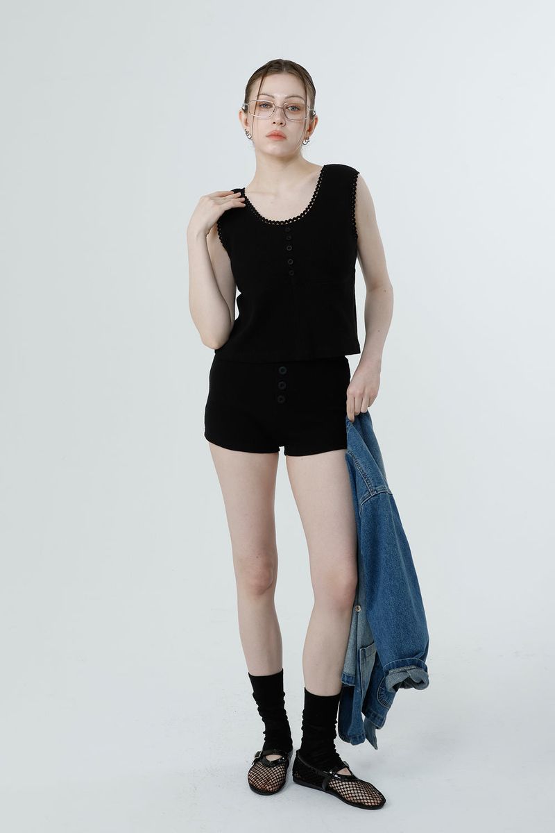 WAFFLE SLEEVELESS_BLACK
