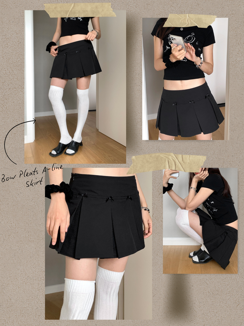 Bow Pleats A-line Skirt
