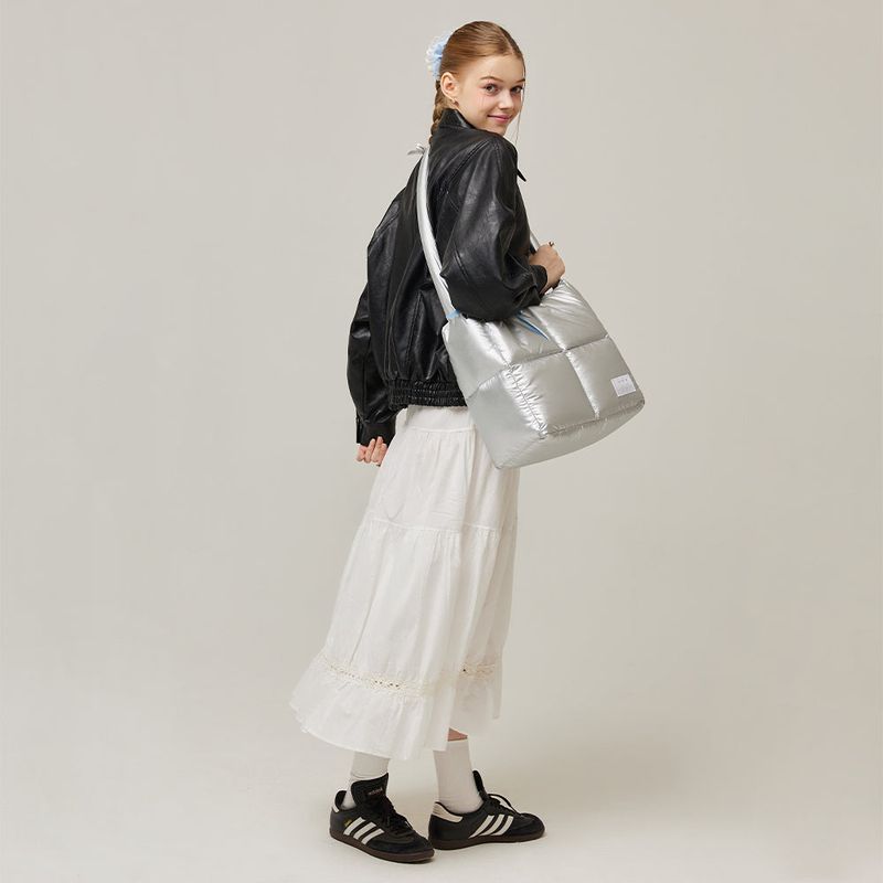 Square Quilting Tote Cross Bag _ Silver