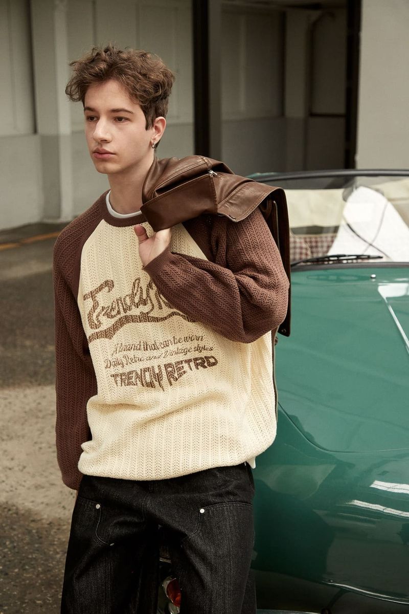 WAVE LOGO CHAIN KNIT = BROWN