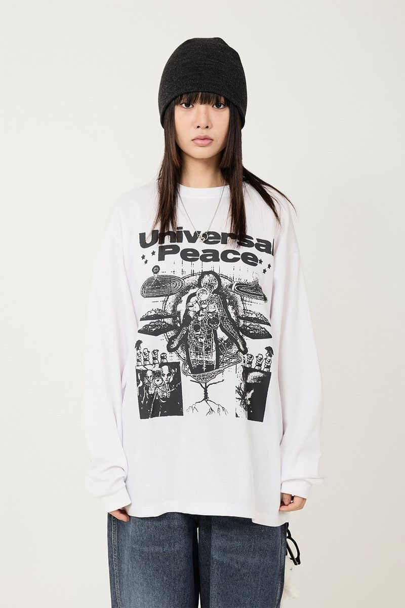 Raucohouse(ラウコハウス)の「Universal peace printing long sleeve(Tops)」