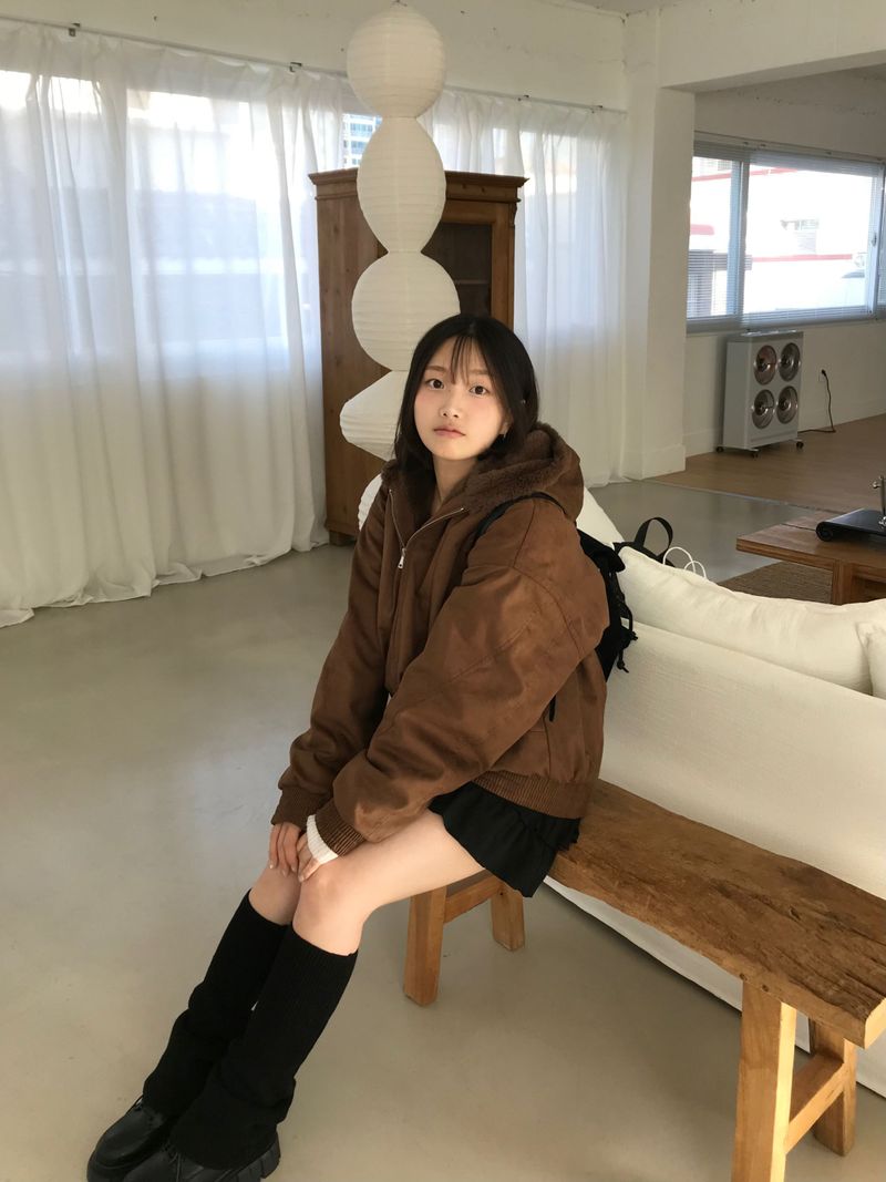 Suede fur hooded jumper (2 colors)