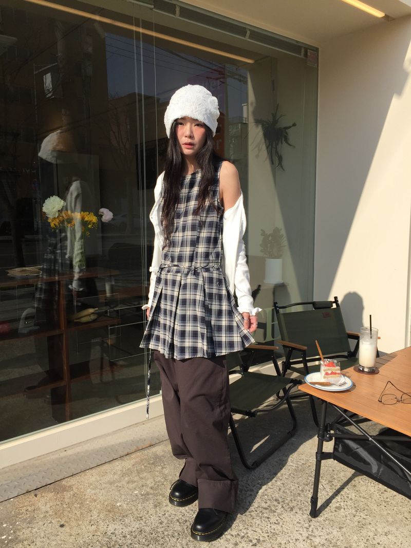 Low Check Pleated Dress (2color)