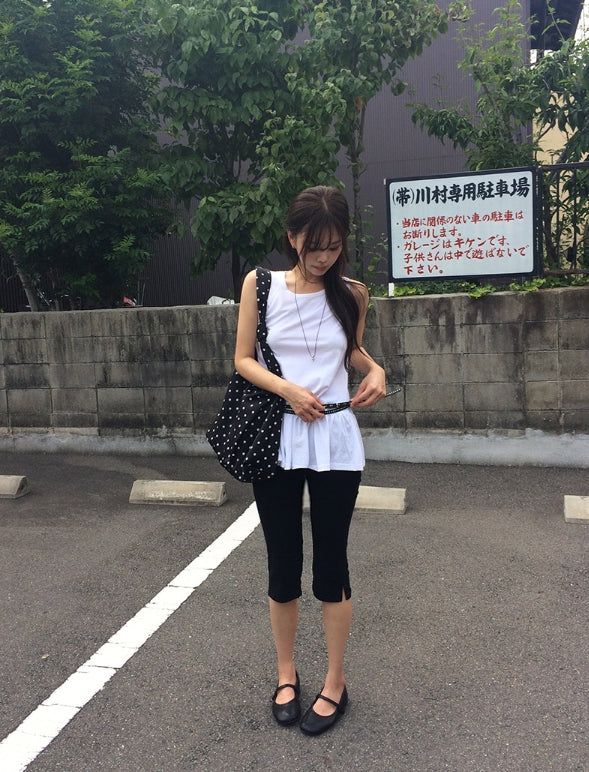 インス ポケット スリット コットン カプリ パンツ