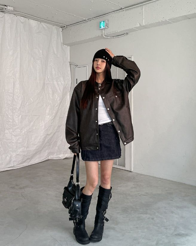 Margo Snap Pocket Balloon Leather Jacket