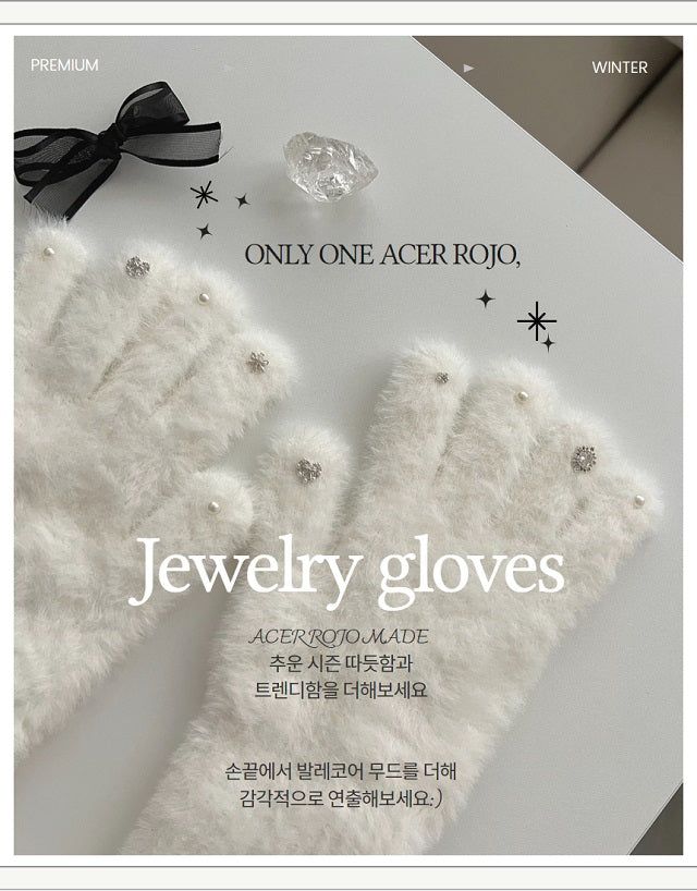RGO Ballet Core Ribbon Jewelry Year-end Look Hip Cubic Long Heating Fleece-Lined Fur Mink Black White Brown Beige Gloves (Select 3 Colors)